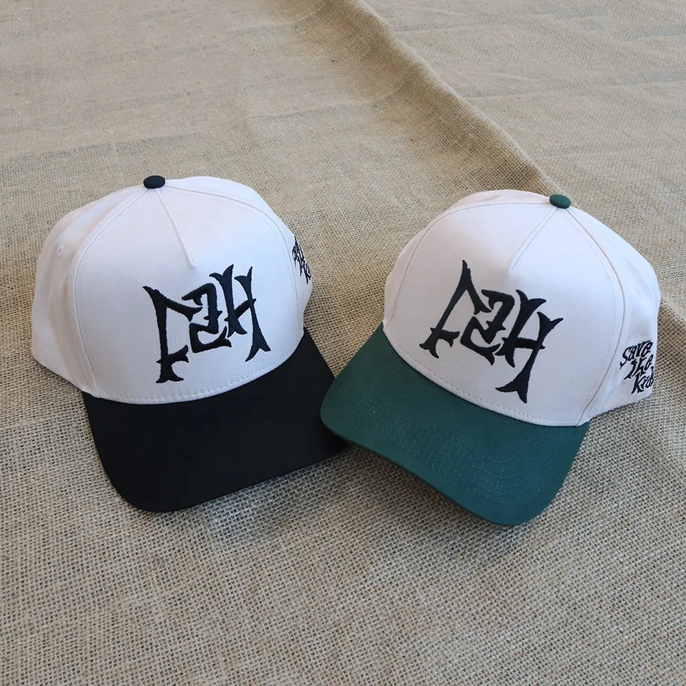 Custom Made Men High Quality 5 Panel 3D Embroidery Logo Two Tone Structured Baseball Cap,Plastic Snap Back Sports Hat