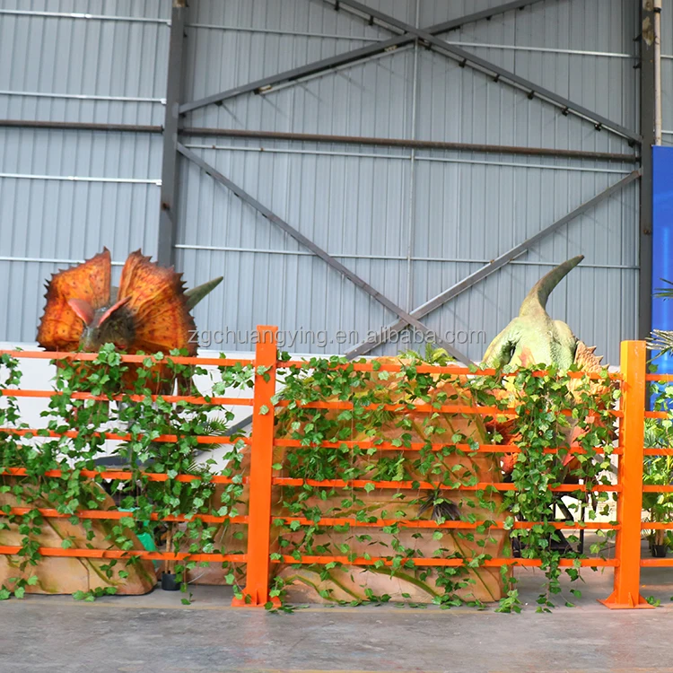 Animatronic Life Size New Arrival Lifting Dinosaur Dilophosaurus with Fence for Dinosaur Theme Park Moving Robot Model