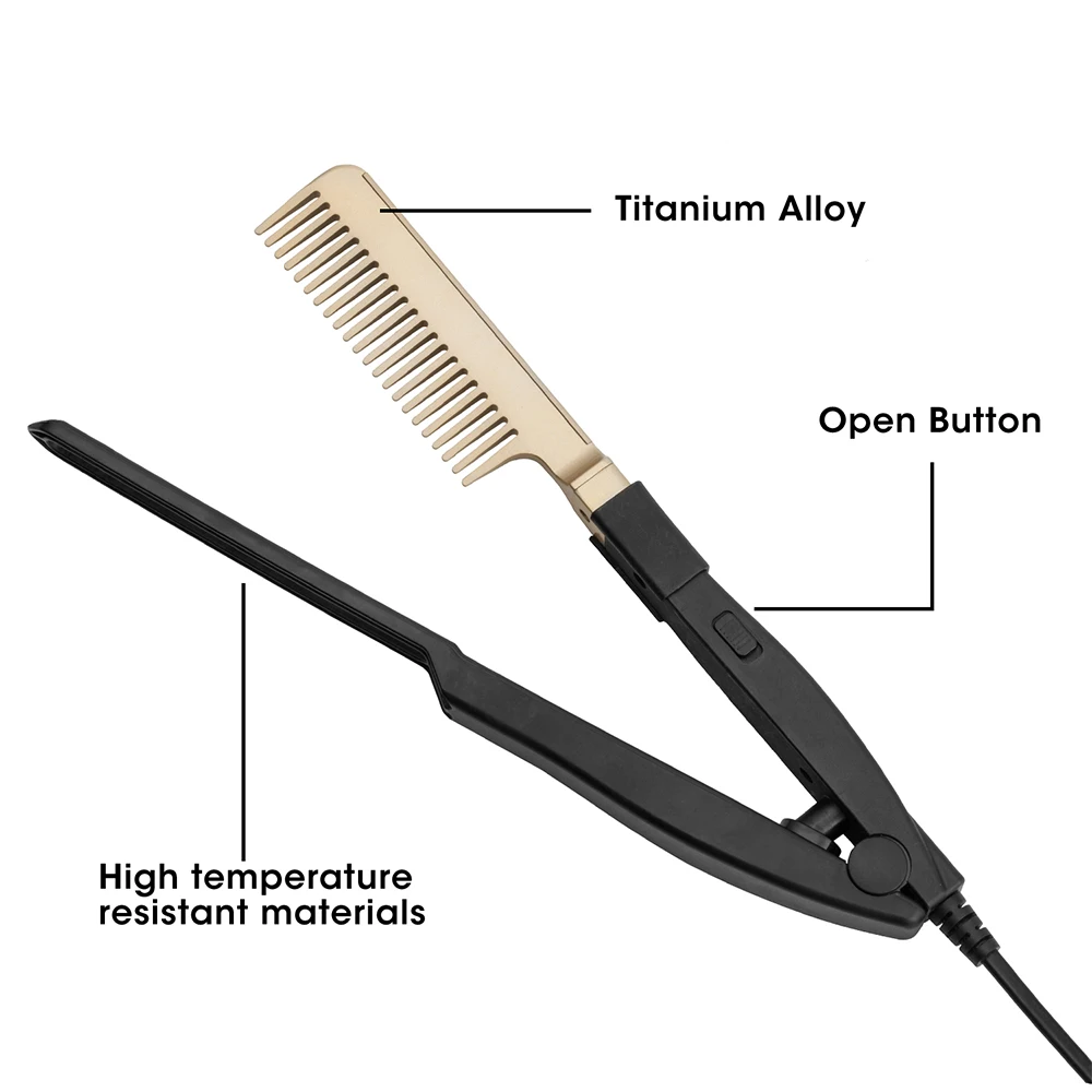 Leeons V-clip Style 2 in 1 Flat Iron Comb Straight Hair Styling Comb Hair Straightener V Comb for Hairdressing