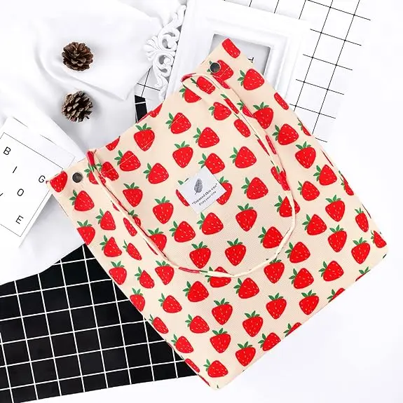 Eco-friendly Recycled Canvas Tote Bag Zipper Makeup Pouch Reusable Grocery Shopping Bags For Women