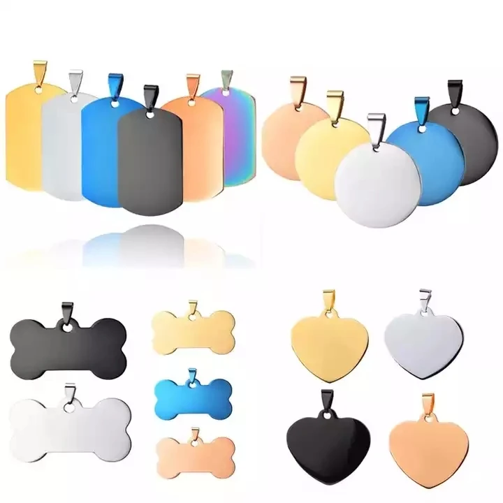 promotional custom metal stainless black engravable blank dog id tags pet qr code name plate necklace