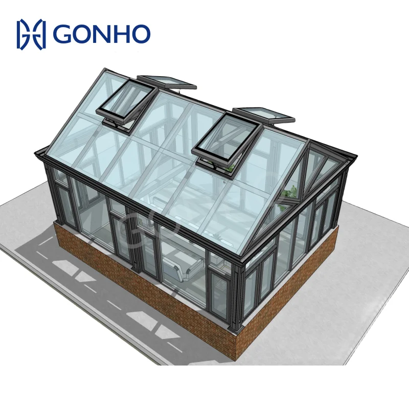 GONHO Aluminium Materials Broken Bridge Structure  Bricated Portable Triangle Front House Sun Room Glass House Outdoor Sunrooms