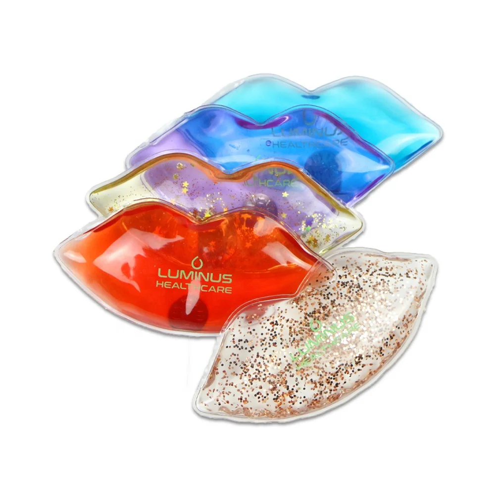 custom lip shaped glitter ice pack reusable cooling lip ice pack with logo