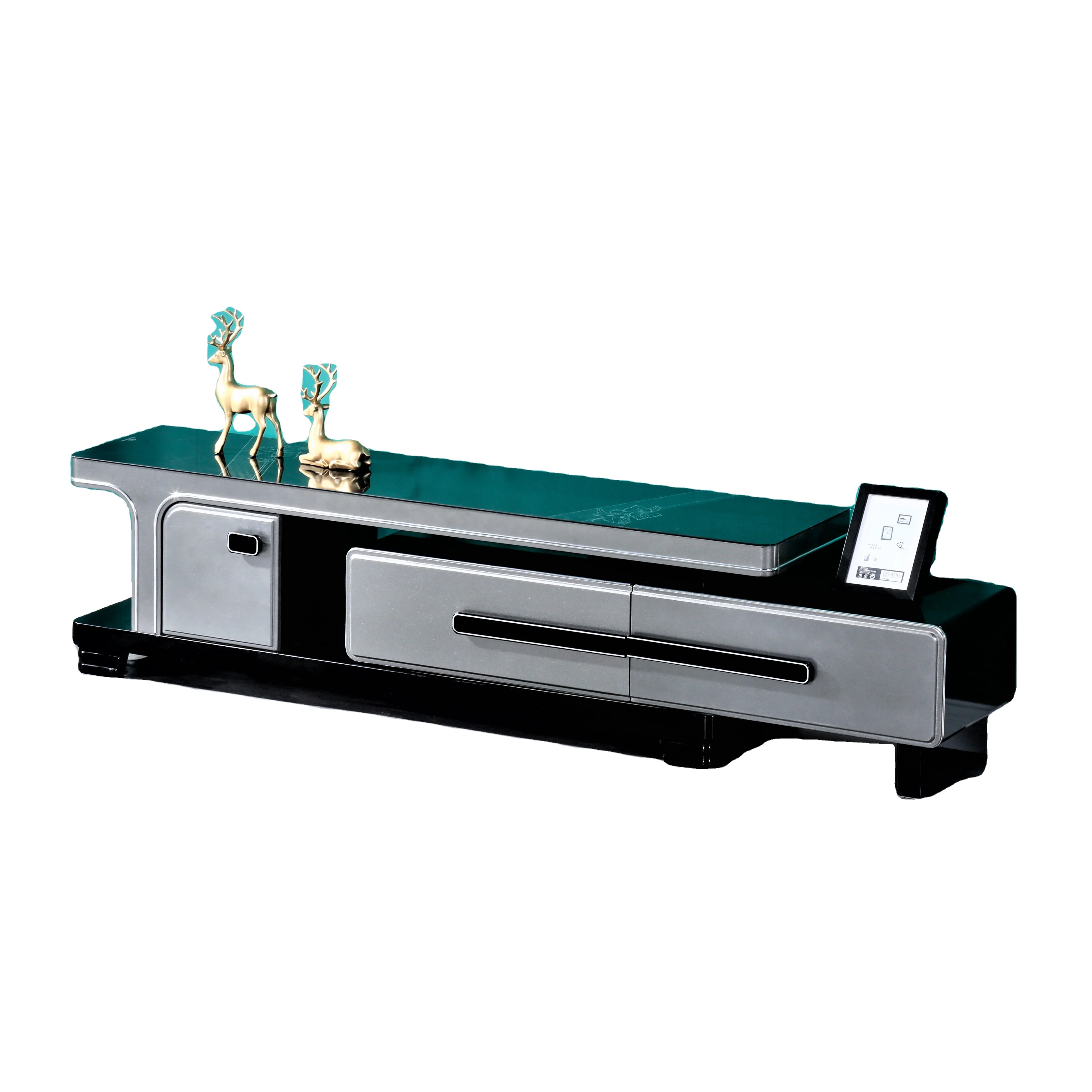 Factory directly living room furniture TV table wooden based TV cabinets glass top TV stand from China