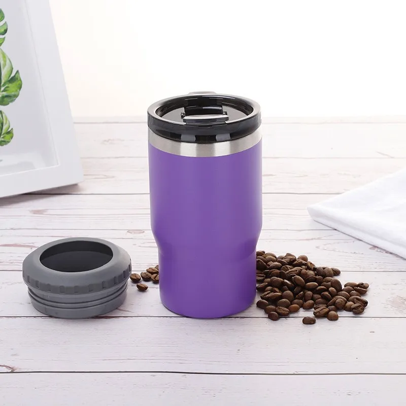 14oz stainless steel beer mug can cooler for summer cola wine keep cool with opener steel vacuum insulated 2 lids can cooler