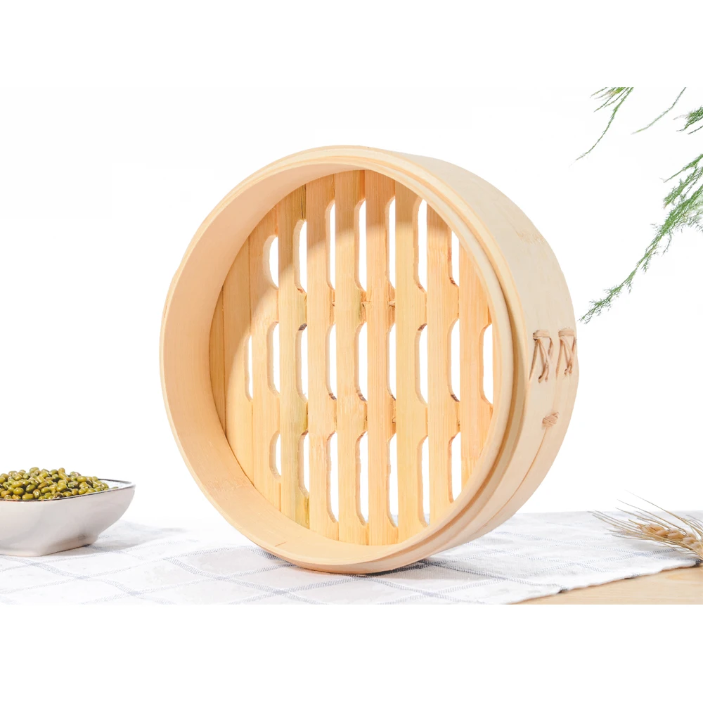 wholesale  hand shank dim sum food facial cake handle bamboo food steamer fondant gas basket for dim sum 6 inch