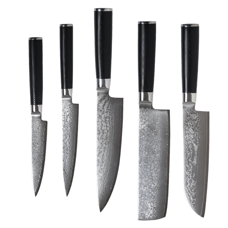 New Design 9CR14  Damascus Steel G10 Handle Professional kitchen Knife set Santoku Knife kitchen knives