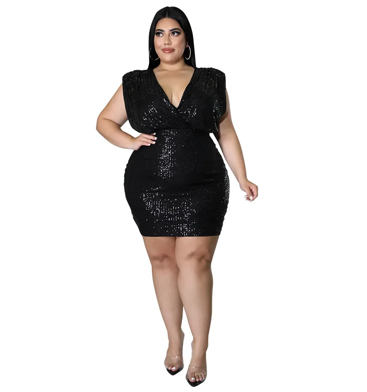 XL To 5xl Vest Mini Party Evening Sleeveless Halter Sling Sexy Women Sparkle Sequin Large size Short Dress