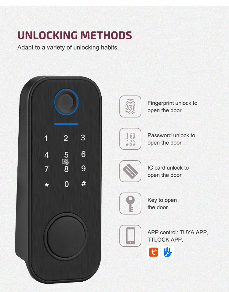 Hot selling on e commerce platform Smart Cheap Aluminum Biometric Ttlock app Tuya Double Sided Fingerprint Door Lock
