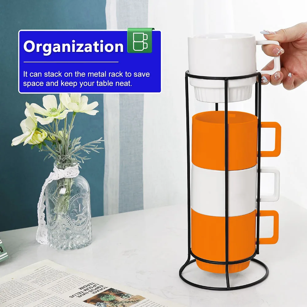 Modern Iron Art Wire Black Espresso Cup Saucer Holder Metal Mug Rack Coffee Mugs Stackable Rack for table Stand