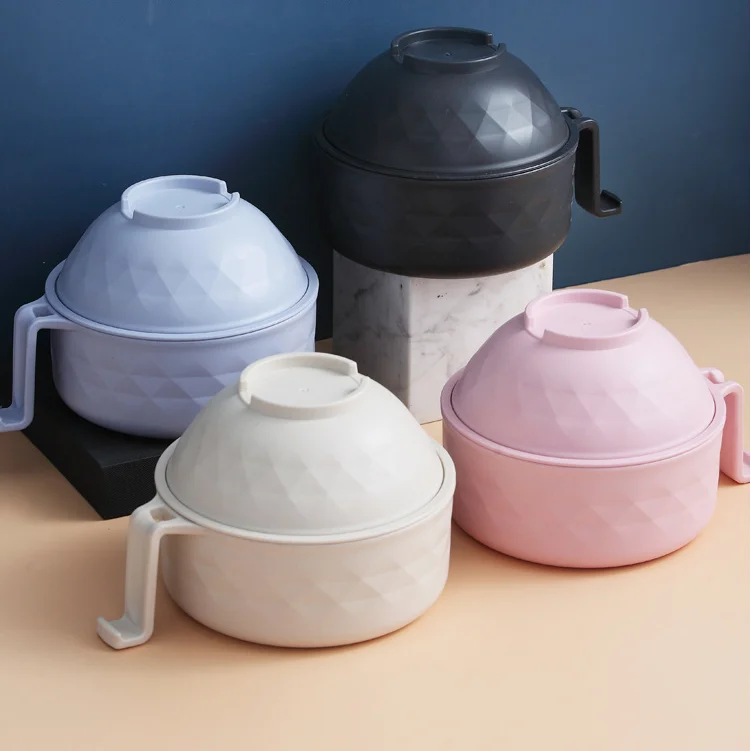 Instant Noodle Bowl, Bamboo Fiber Drained Noodle Bowl With Lid