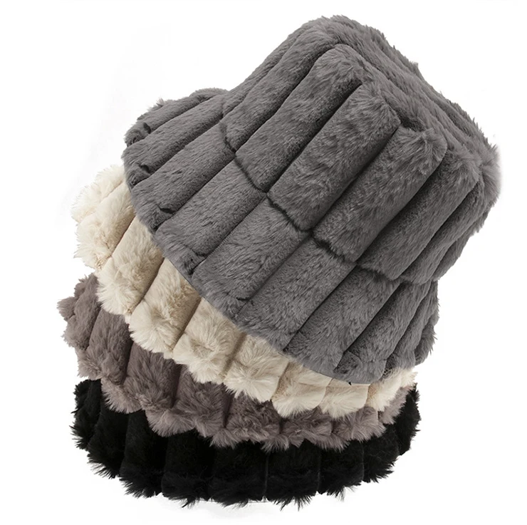 factory customized blank plain bucket cap large plush winter hat women female fedoras fisherman hat with print badge
