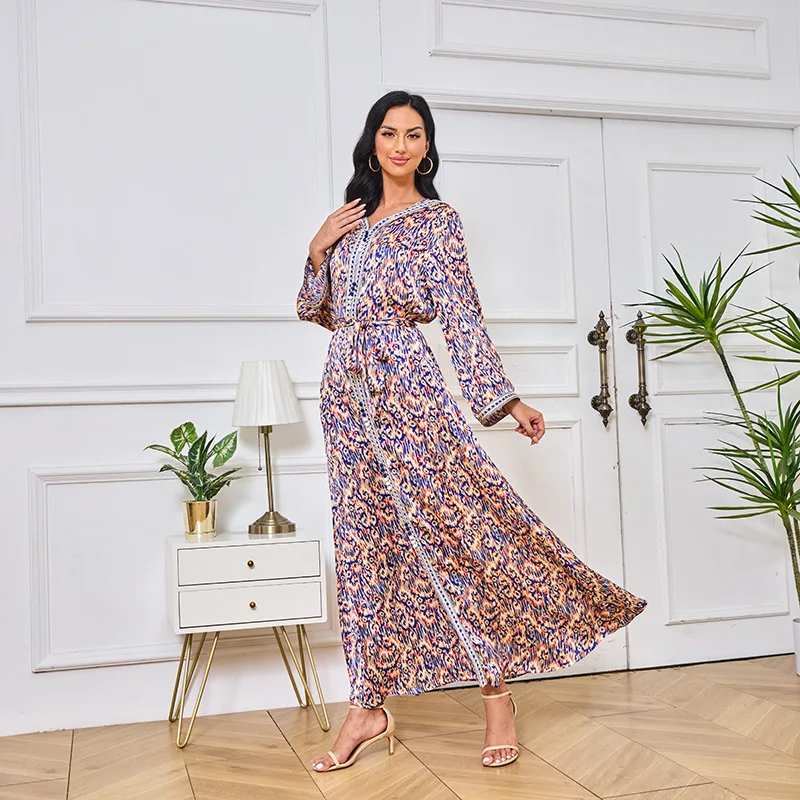 458 Casual Dresses for Muslim Girls abayah Designs Islamic Clothing Dubai Remandan Eid Women 2023 Wholesale 8 Colors 2pcs