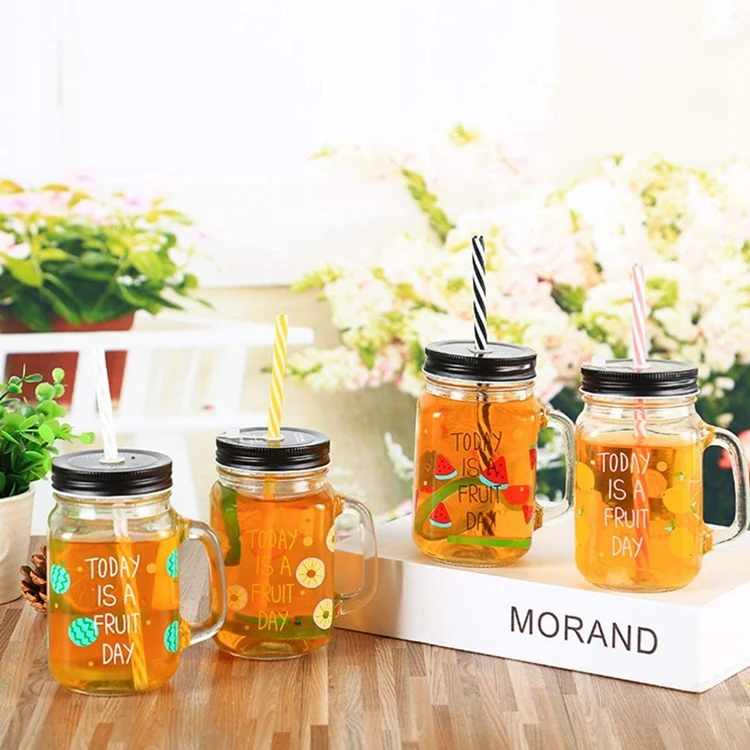 drinking glass bottle mason jars mug handle cup 16oz custom colored beverage glass mason jar