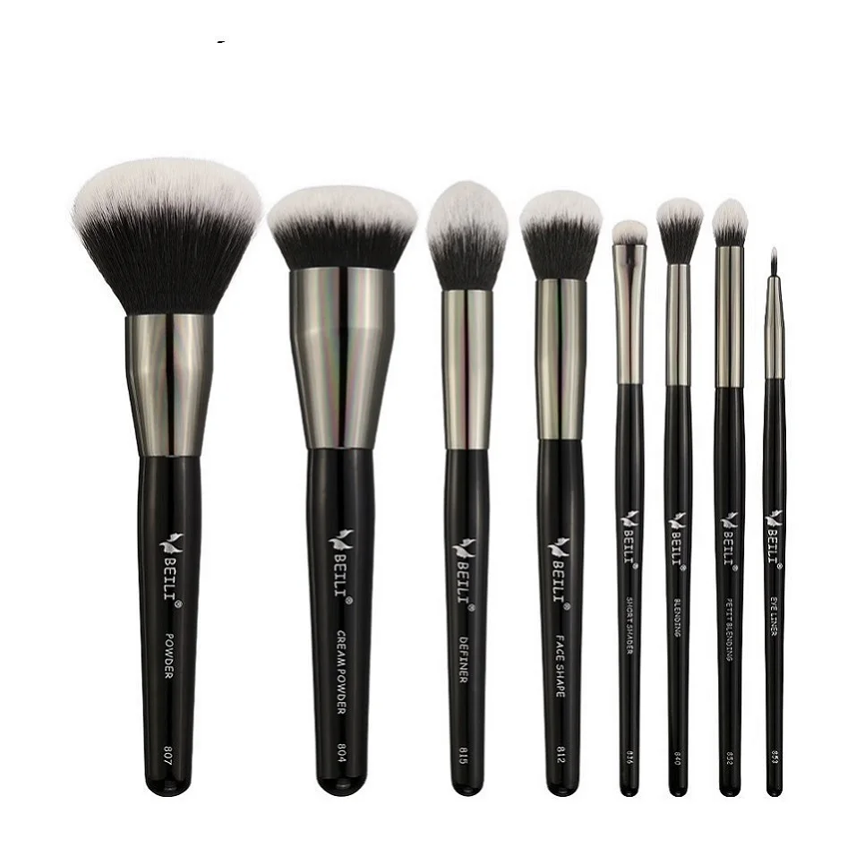 BEILI Wholesale Professional 8 PCS New Black Makeup Beauty Cosmetic Make up Brushes Kit Soft Powder Portable Makeup Brush Set