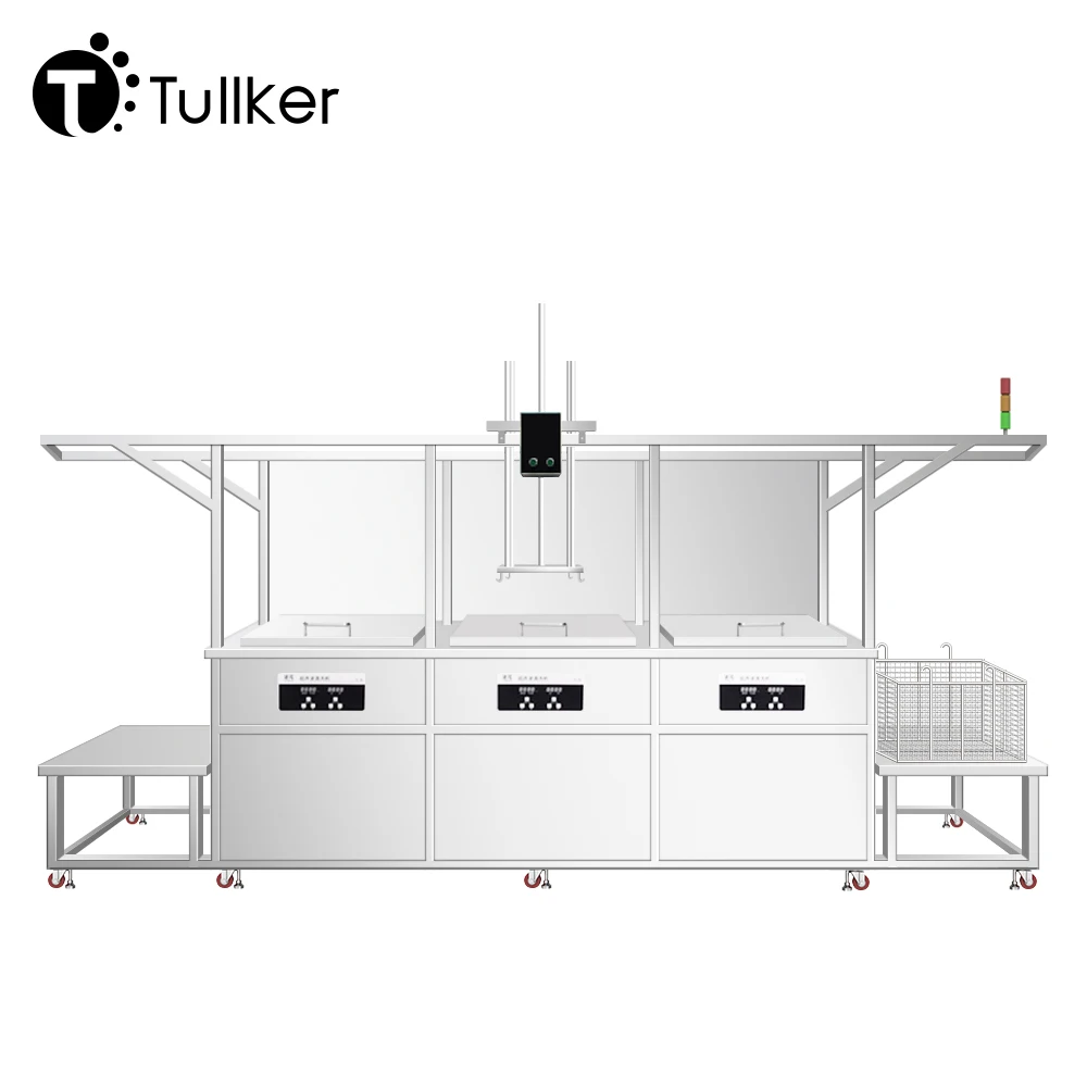 Tullker Three Station Semi Automatic Ultrasonic Cleaner Loading Unloading Port Lifting Manipulator Ultra Sonic Cleaning Chamber
