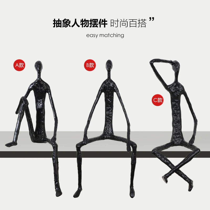 hot sale 2022 home assesories modern metal arts crafts decorative item abstract black bronze sculptures figure