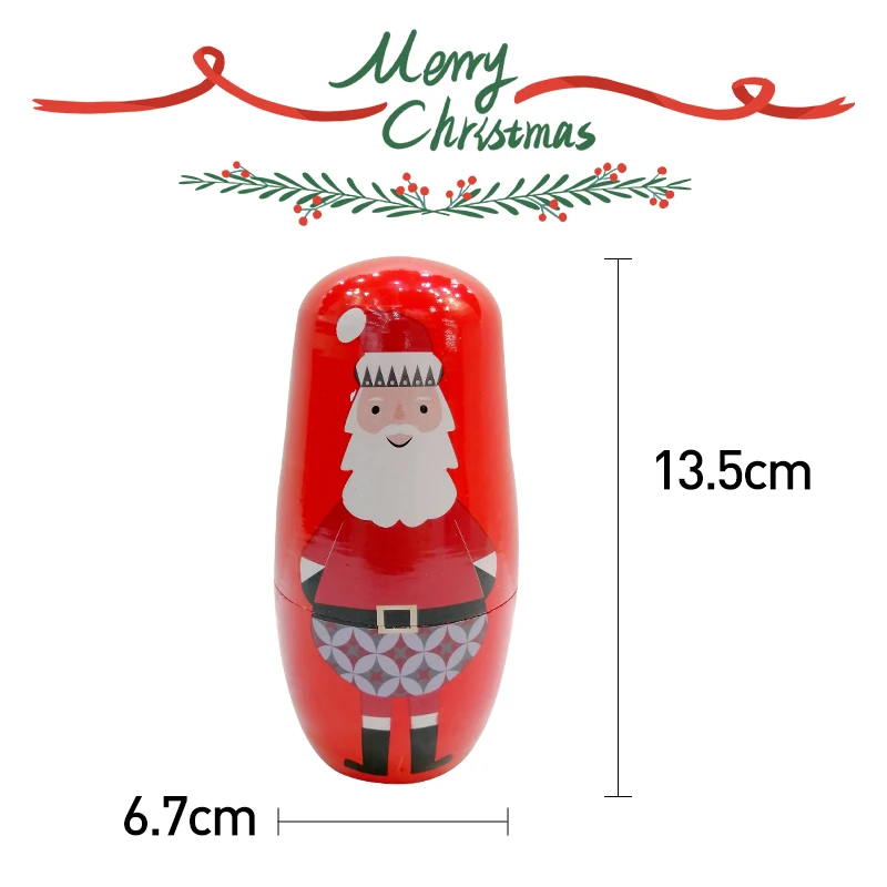 5Pcs Russian Matryoshka Dolls Handmade Wooden Christmas Table Decoration Doll Nesting Dolls Set for Kids Birthday Toy Gift