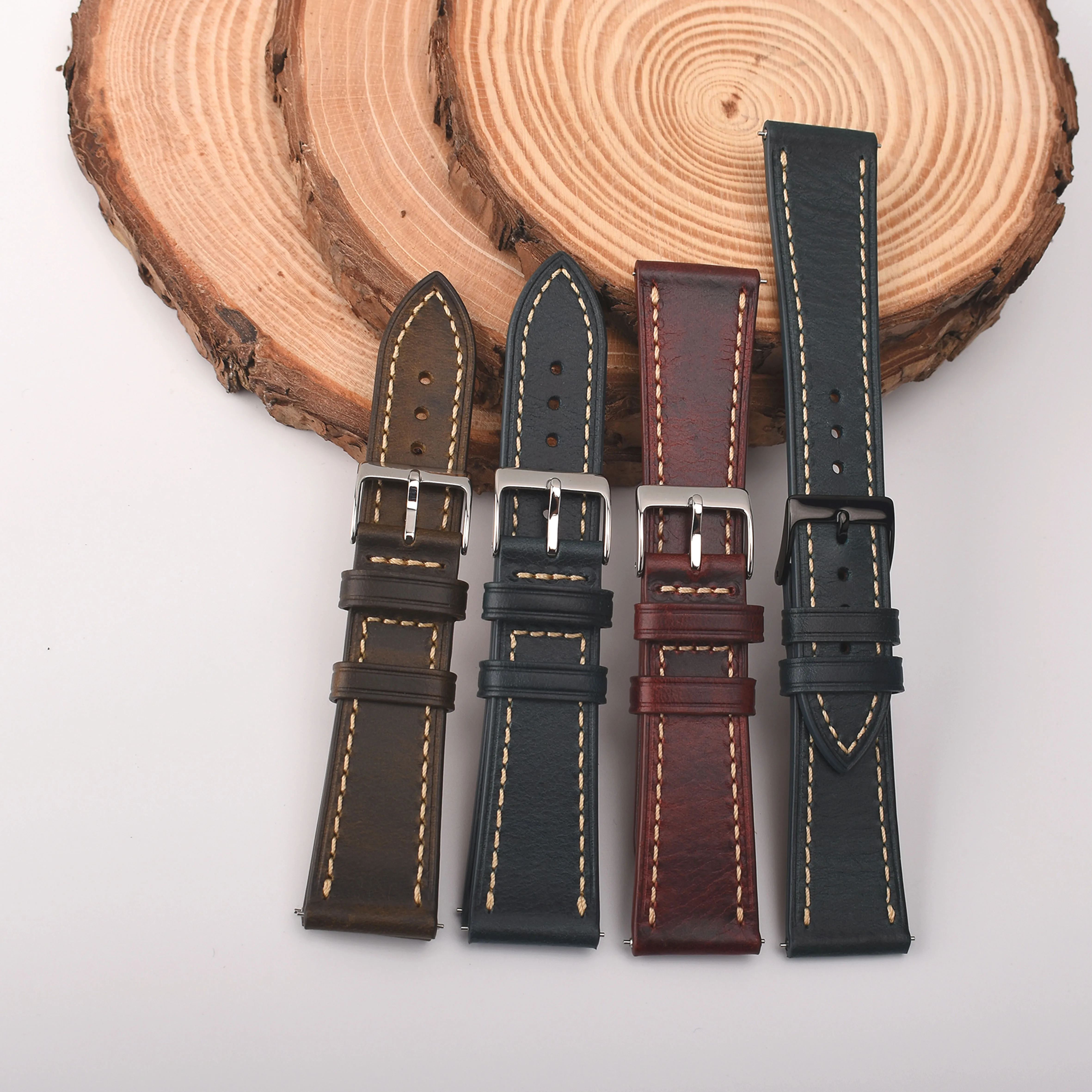 Heqi Genuine Leather Watch Bands Oil Wax Leather Watch Straps Replacement watchbands Quick Release 22mm 24mm