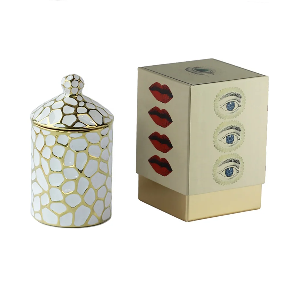Geo cut  ceramic candle jar wholesale porcelain candle jars holders containers with lids in bulk