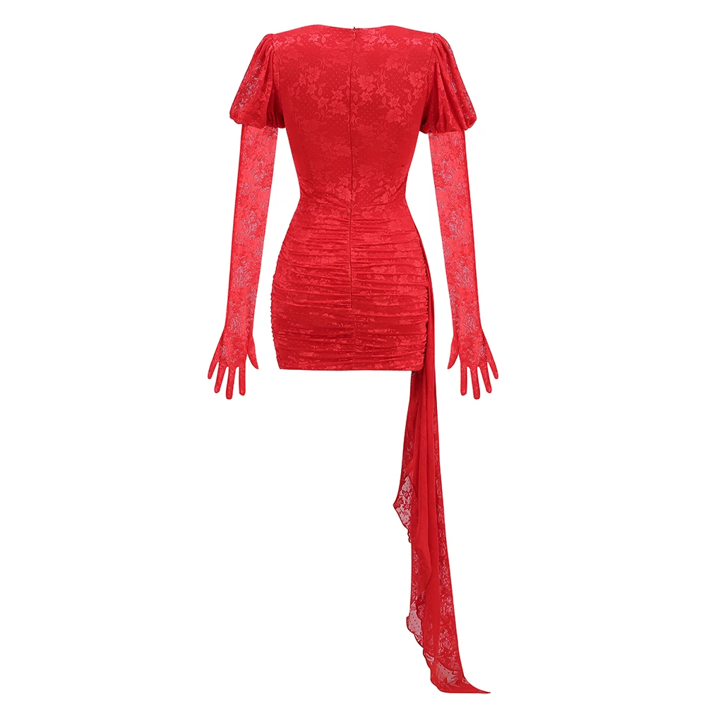 Custom New Design Mini Party Dress Fancy Red Evening Gown Woman Lace Dress for Party