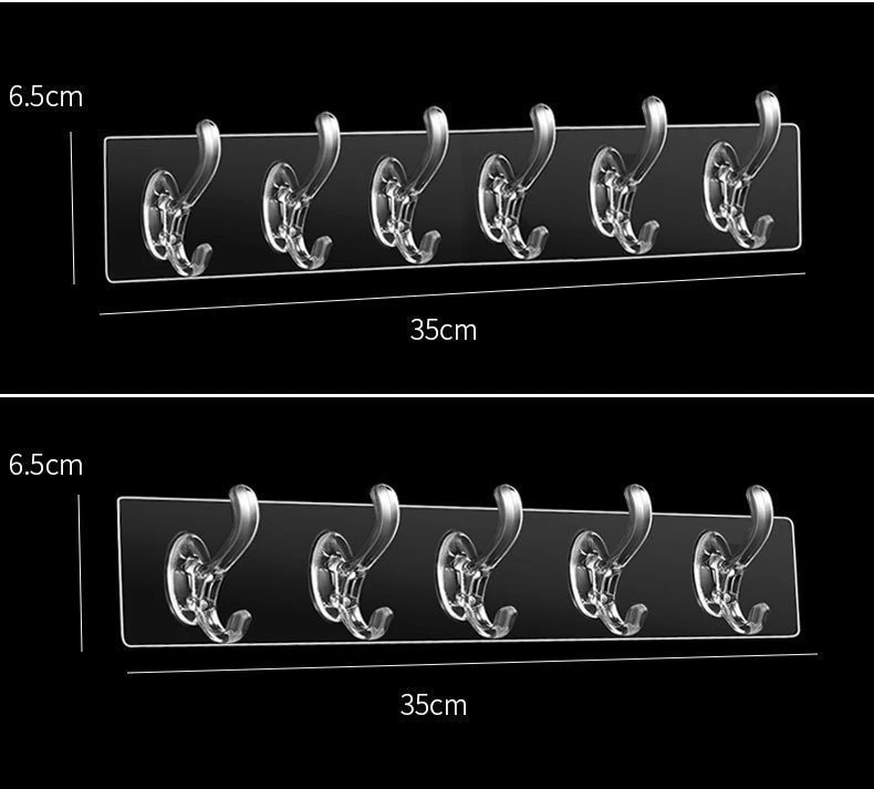 5 hooks  Non-Trace No-Drilling Transparent Self-Adhesive Key Rack Organizer for Entryway and Kitchen