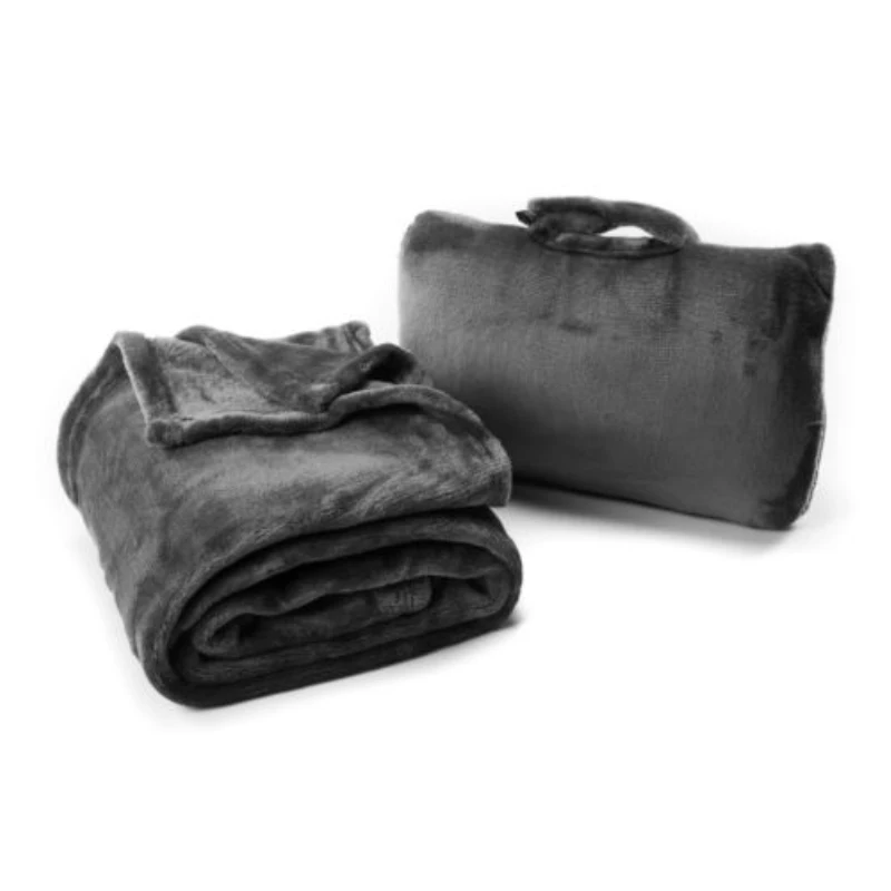 
Light Weight Airplane Travel Blanket Portable Cozy-Soft 2 in 1 100% polyester flannel Blanket and Pillow in Compact Bag 