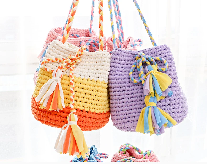 New Arrival Crochet Hand Knitting T Shirt Yarns Roll Polyester Cloth Strap Spaghetti tshirt T-shirt Yarn for Bag Handbag Carpet