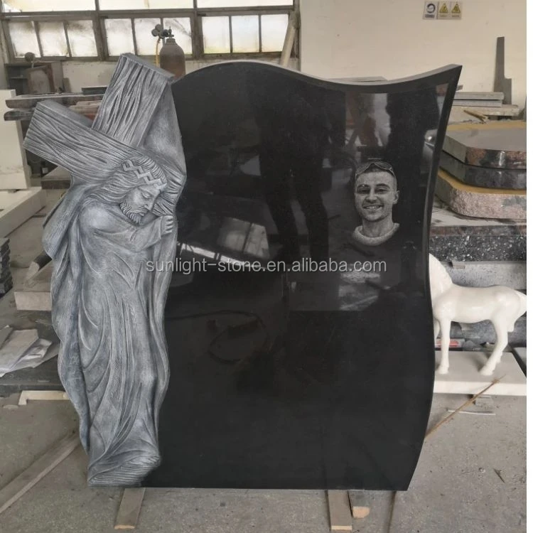 European Hot Sell Luxury Black Granite Angel Style Tombstone Products Factory Directly With Cheap Price