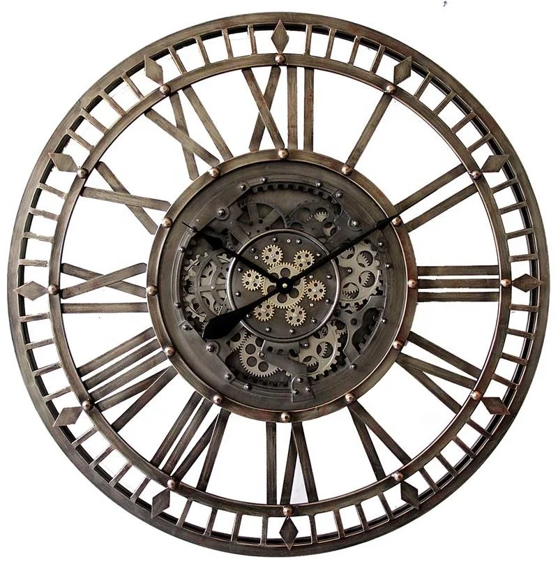 24 Inch Metal Vintage Moving Gear Farmhouse Industrial Wall Clock