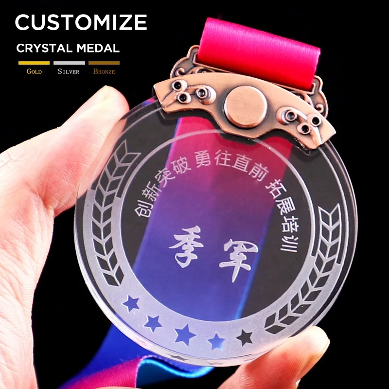 Yiwu Medals And Trophies Manufacture Wholesale Sport Engraving Crystal Medal With Gift Box