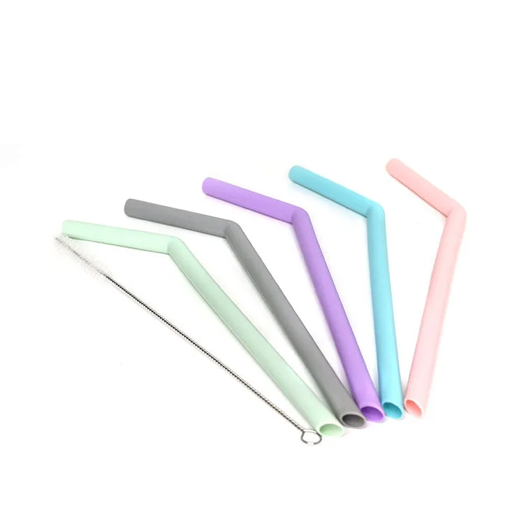 Reusable Flexible Silicone Fold Adult Child Reusable Eco-Friendly Silicone Drinking Straw Sets