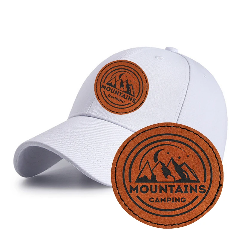 custom square design self adhesive leather hat patches laser safe leather patch printed leather patch