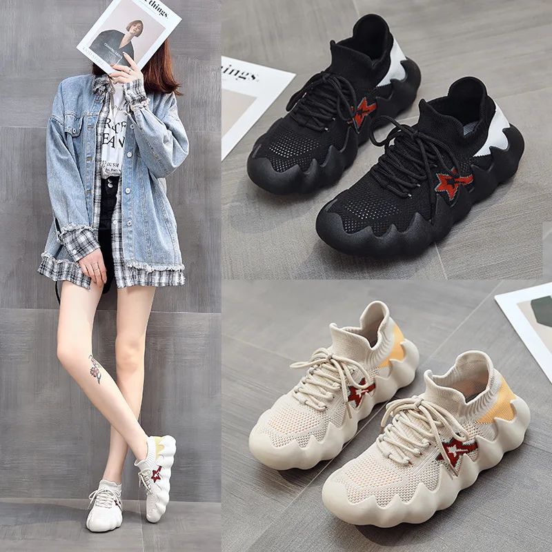 Logo customized New Ladies Casual Sports Shoes Fly Woven Cloth Octopus Knitted Shoes Outdoor Breathable Sneakers For Women