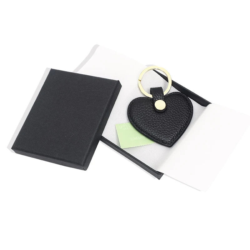 Good Quality Women Leather Keychain Heart Shape Genuine Leather Keychain Ring Car Key Holder (Black)