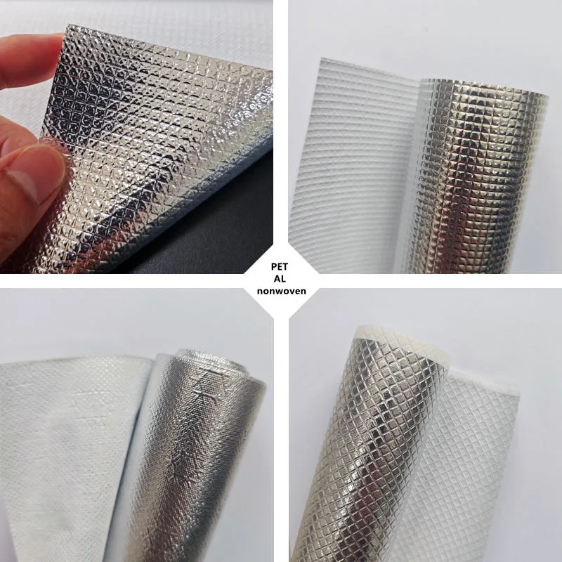 Factory Waterproof Silver color Aluminum Metallic Non-woven pet Film Embossed Metalized Nonwoven Fabric