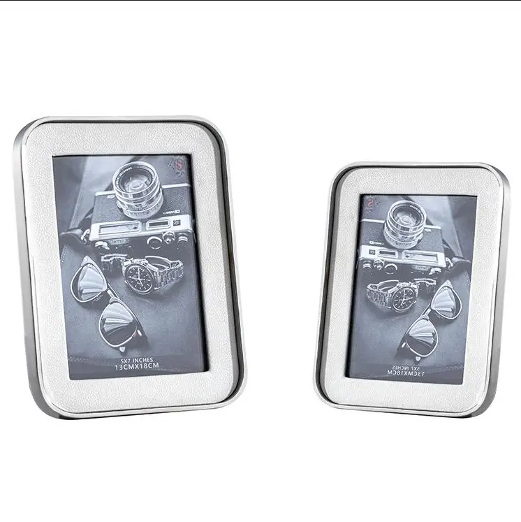 Metal photo frame custom light luxury silver stainless steel mirror photo frame