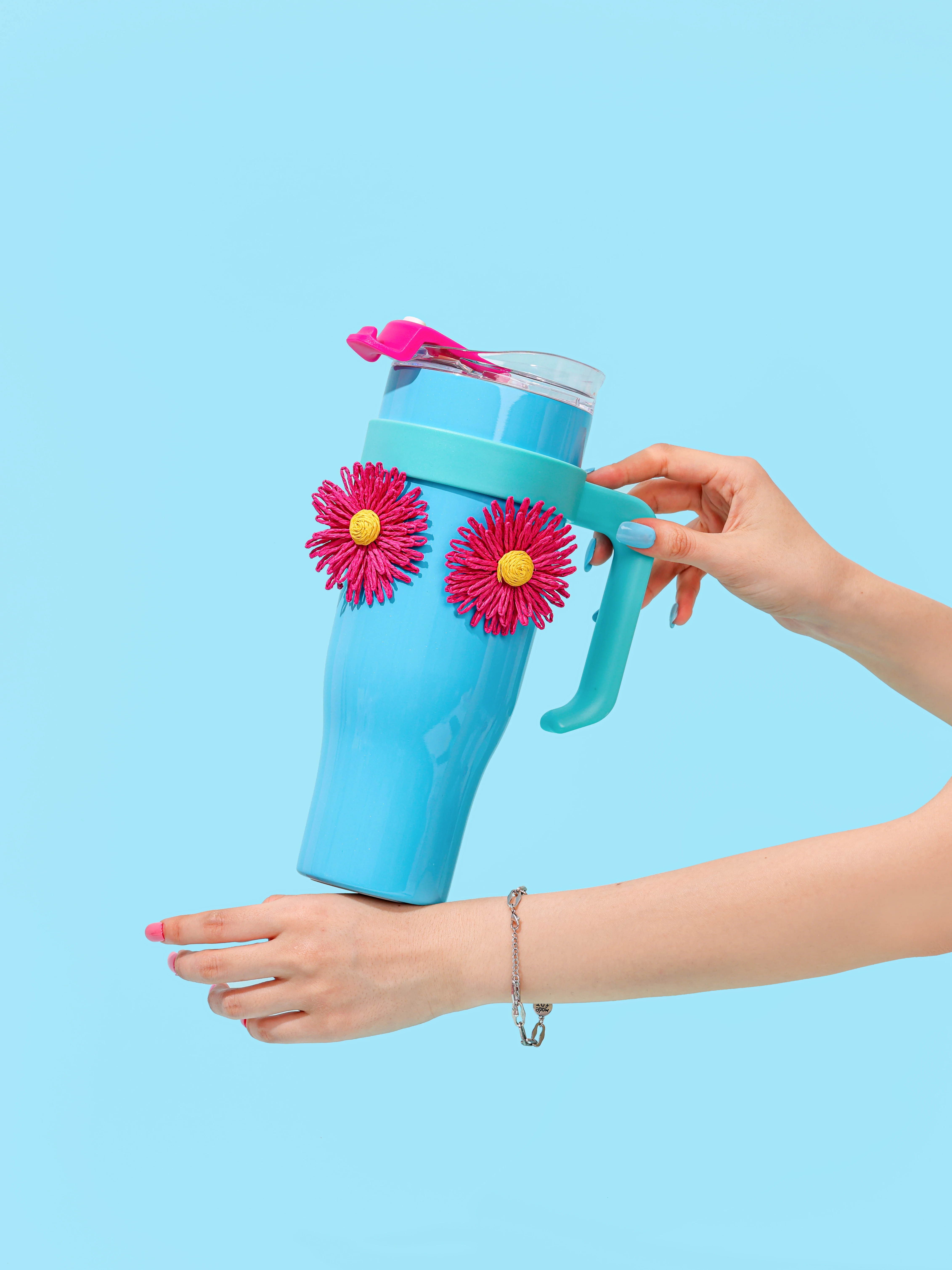 40oz Tumbler with Handle and Straw 2 in 1 Lid Good Looking Handle Customized Logo Fit in Car Holder