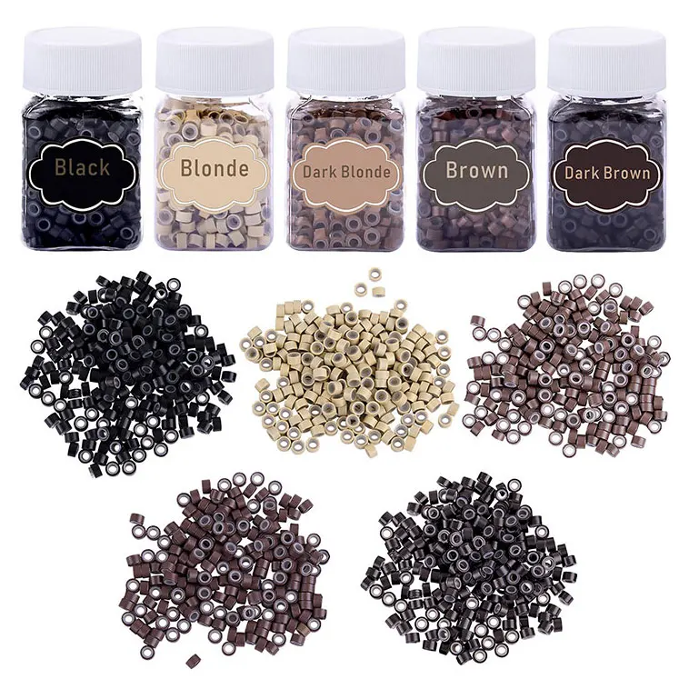 Wholesale 55 35 35 micro beads human hair extensions links silicone lined micro rings
