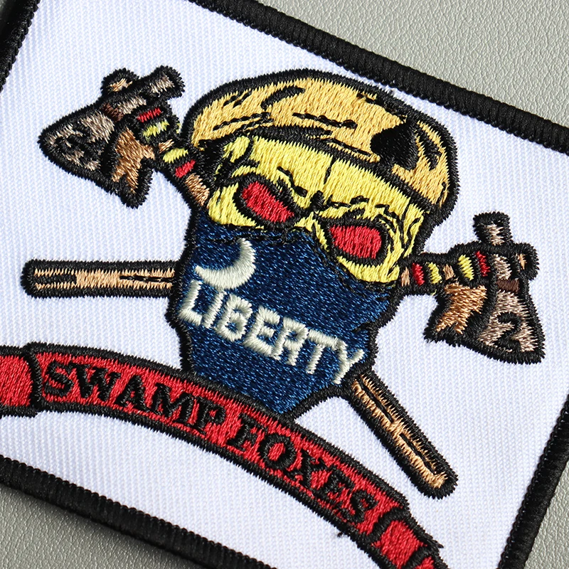 Customized design cheap embroidery patch label embroidery badge with hook and loop for clothing