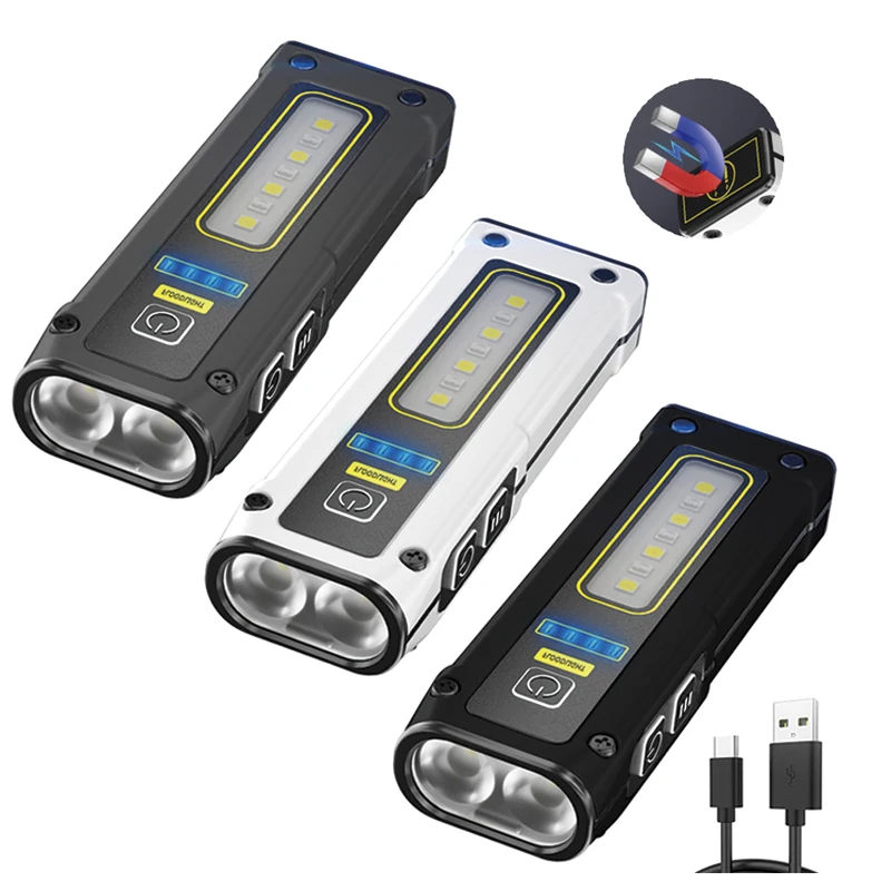 MINI Portable Rechargeable LED Flashlight Outdoor Emergency Flashlight with Magnetic Powerful Long Range Torch Light for Fishing