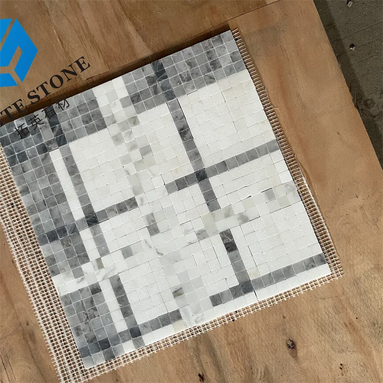 Gray white star marble mosaic tile wave mosaic stone tile white and pearl latest design geometric stone mosaic tile