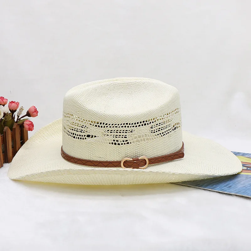 LIHUA Summer Daily Use Western Cowboy Hat for Men Character Style Paper Braid Straw Hat with Ribbon Material for Sports Casual W