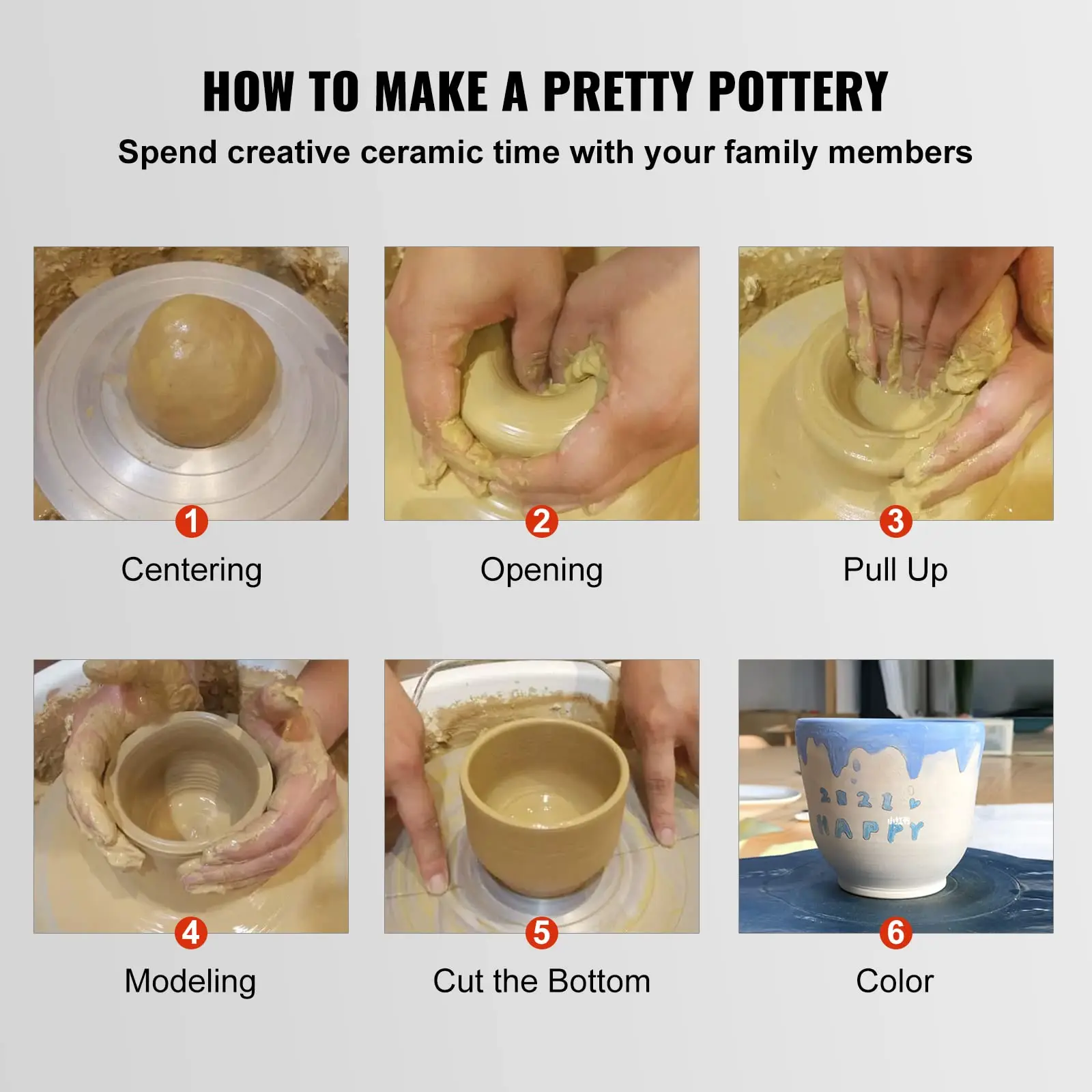 Xin Bowen Electric Pottery Wheel with Foot Pedal ABS Basin Electric Pottery Wheel 350W 110V for Ceramic Work Clay Art Craft