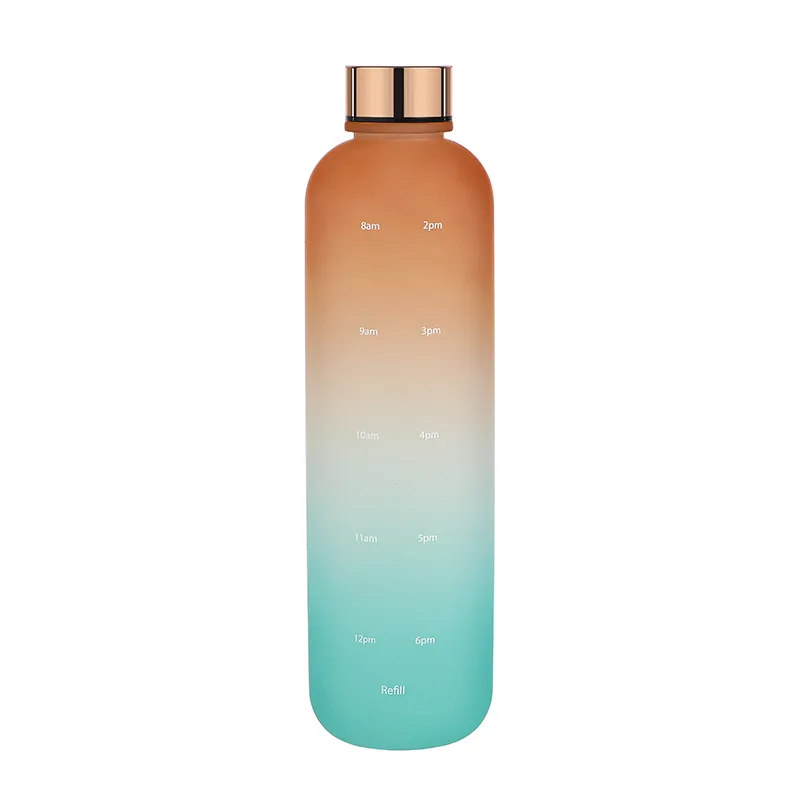 Multicolour 1 Liter Water Bottle 1000ml Transparent Plastic Water Bottle With Gradient Color Sport Water Bottle With Time Marker
