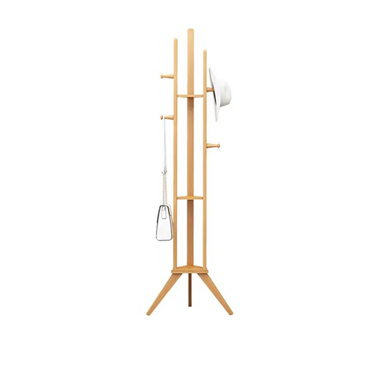 Professional Design Hat Floor-standing Coat Rack Hanger Modern Bamboo Production Coat Rack Hanger Stand