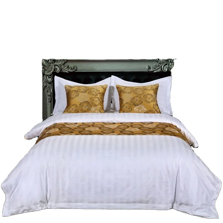 Hotel Textile 4 Piece King Size 3cm Satin Stripe Hotel Bedsheet Set  Jacquard Luxury Satin Silk Hotel Bedding Sets