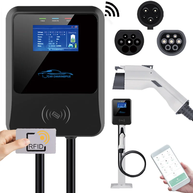 Free custom LOGO 22KW 32A EV Charger IEC 62196 Type 2 to Type 2 ev charging coiled cable with ev charging station pillar stand