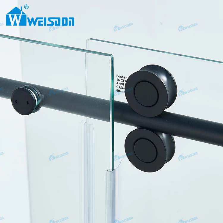 Weisdon Custom Matte Black Single Sliding Stainless Steel Tempered Glass Frameless Shower Door
