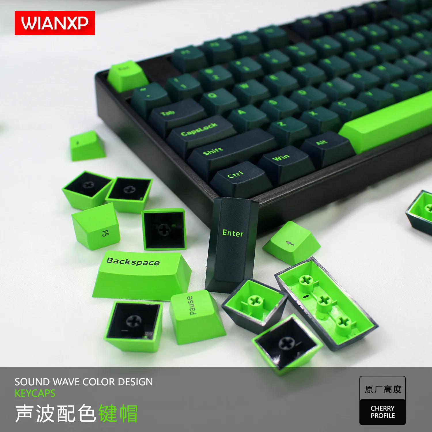 
Sound wave PBT colored doubleshot keycap set cherry profile keycap factory customized key cap reverse dyeing key cap 